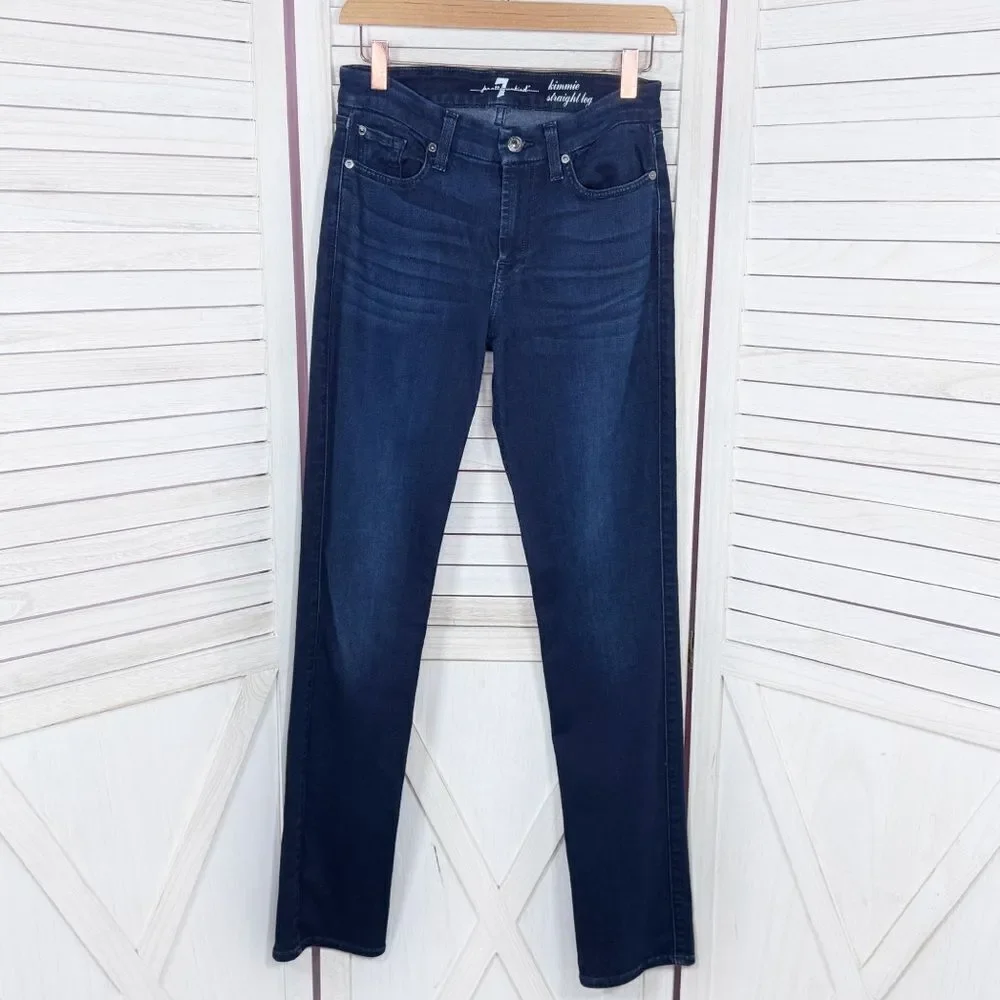 7 For All Mankind Kimmie Straight Leg Jeans Dark Blue 28 - Picture 2 of 14